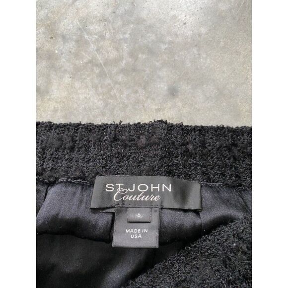 St. John Couture Skirt Black Tweed Wool Blend Pocketed 6 Mid Length - Picture 7 of 7